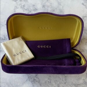 Authentic Gucci Luxury Velvet Eyeglass Sunglasses Hard Shell Case Purple Gold